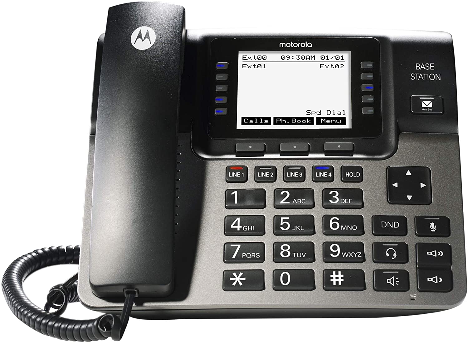 Miniatura Motorola Telefone sem Fio, c/ expansão de 4 linhas e secretária eletrônica, 3 unidades, preto.