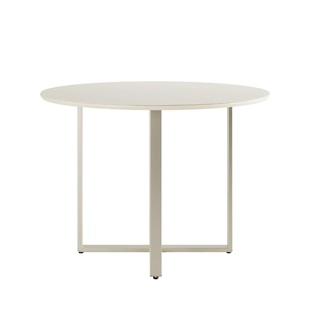 Miniatura Mesa de Jantar Redonda 108cm e Tampo de Vidro Arcádia Off White Fosco/Champanhe