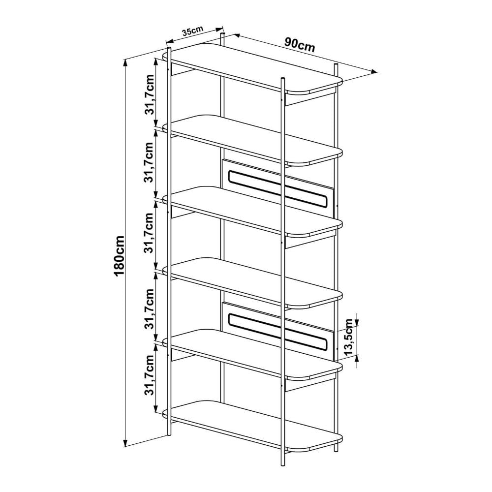 Miniatura Estante 180 cm 6 Prateleiras Palhinha Pé Metal Hanover/Dourado