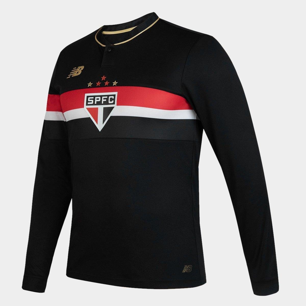 Miniatura Camisa Manga Longa São Paulo III 25/26 s/n Jogador Comemorativa New Balance Masculina Preto+Vermelho - EEGG