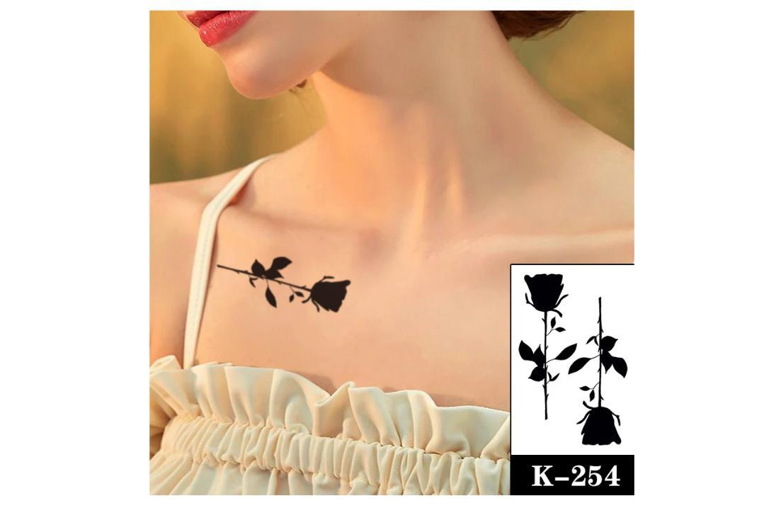 Miniatura Tatuagem Temporária Rosa Preta Dark Estilo Tattoo