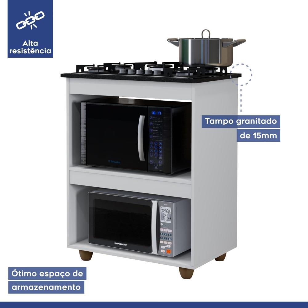 Miniatura Balcão para Cooktop 5 Bocas 2 Nichos para Forno Turim Kaiki Móveis Branco