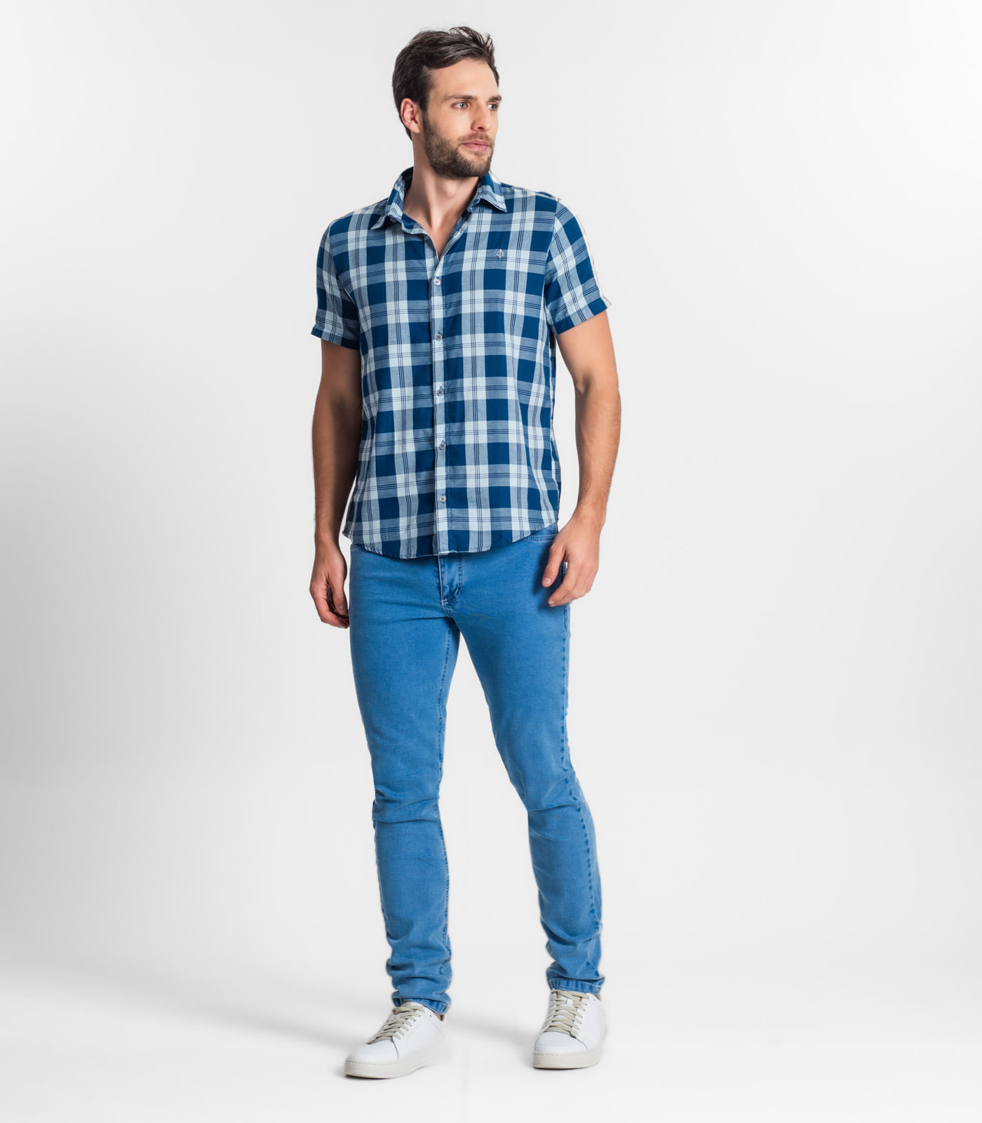 Miniatura Camisa Masculina Xadrez Diametro Azul G