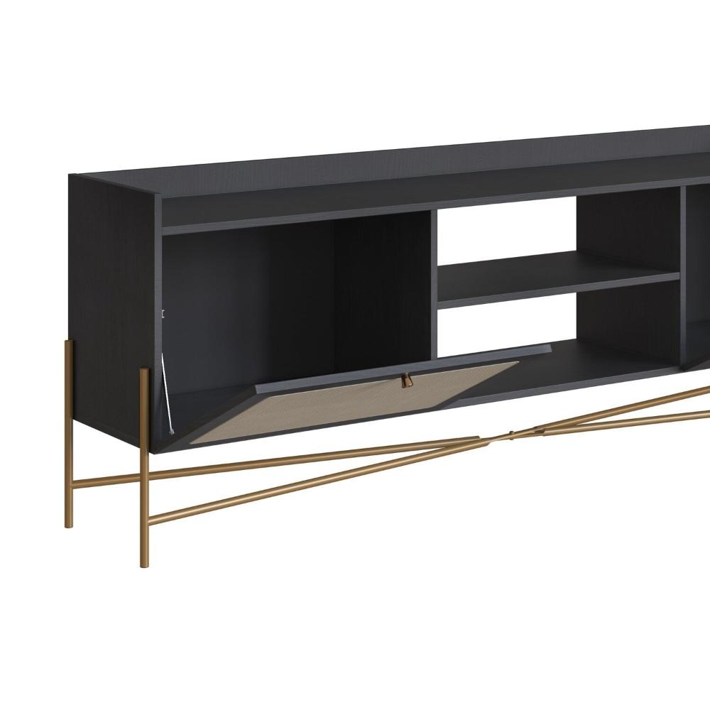 Miniatura Rack para TV 65 Polegadas 2 Portas 183cm Palhinha Pé Metal  Oslo Nero/Dourado