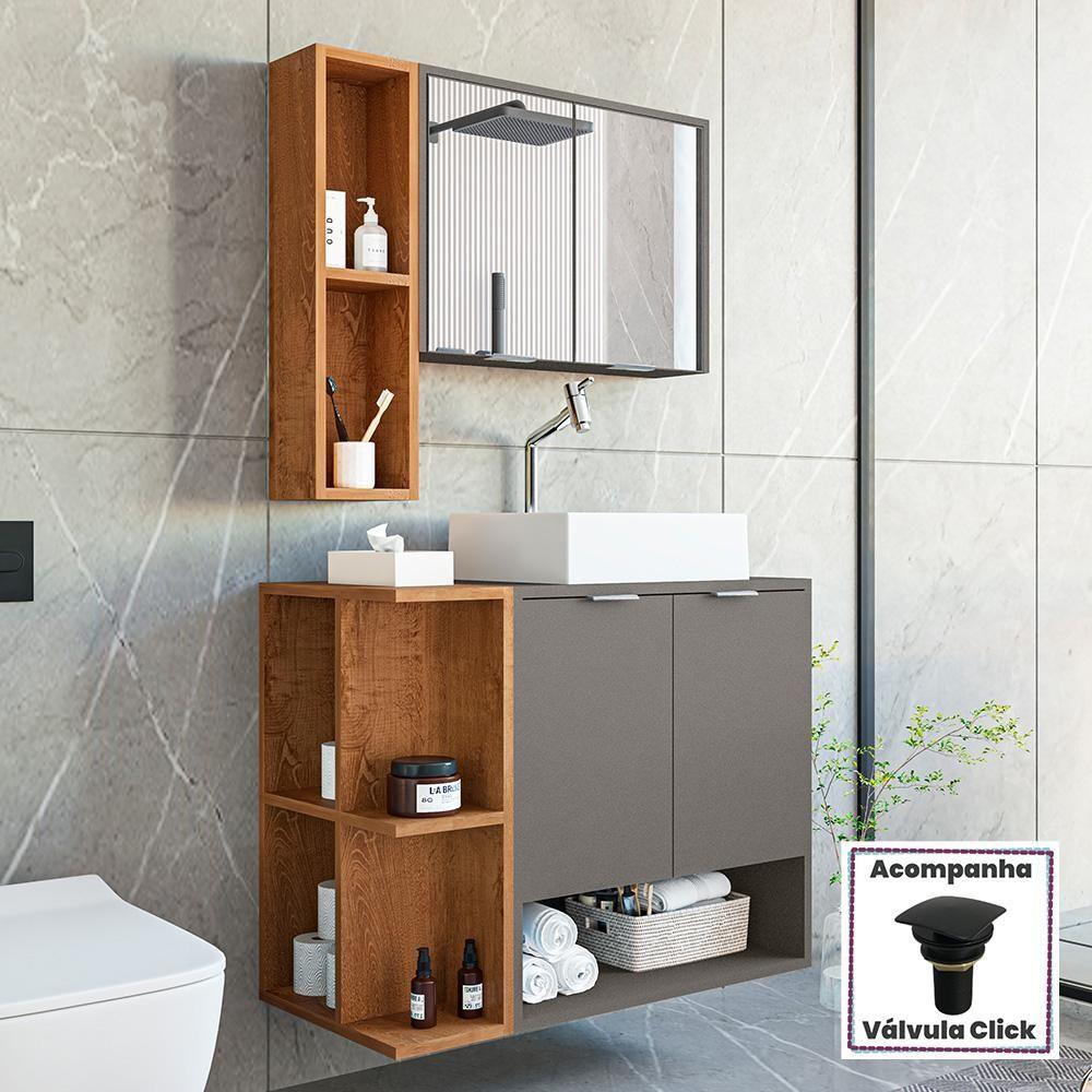 Miniatura Gabinete Banheiro Star Com Cuba Dalla E Valvula Click Black Titanium-naturale Titanium-naturale