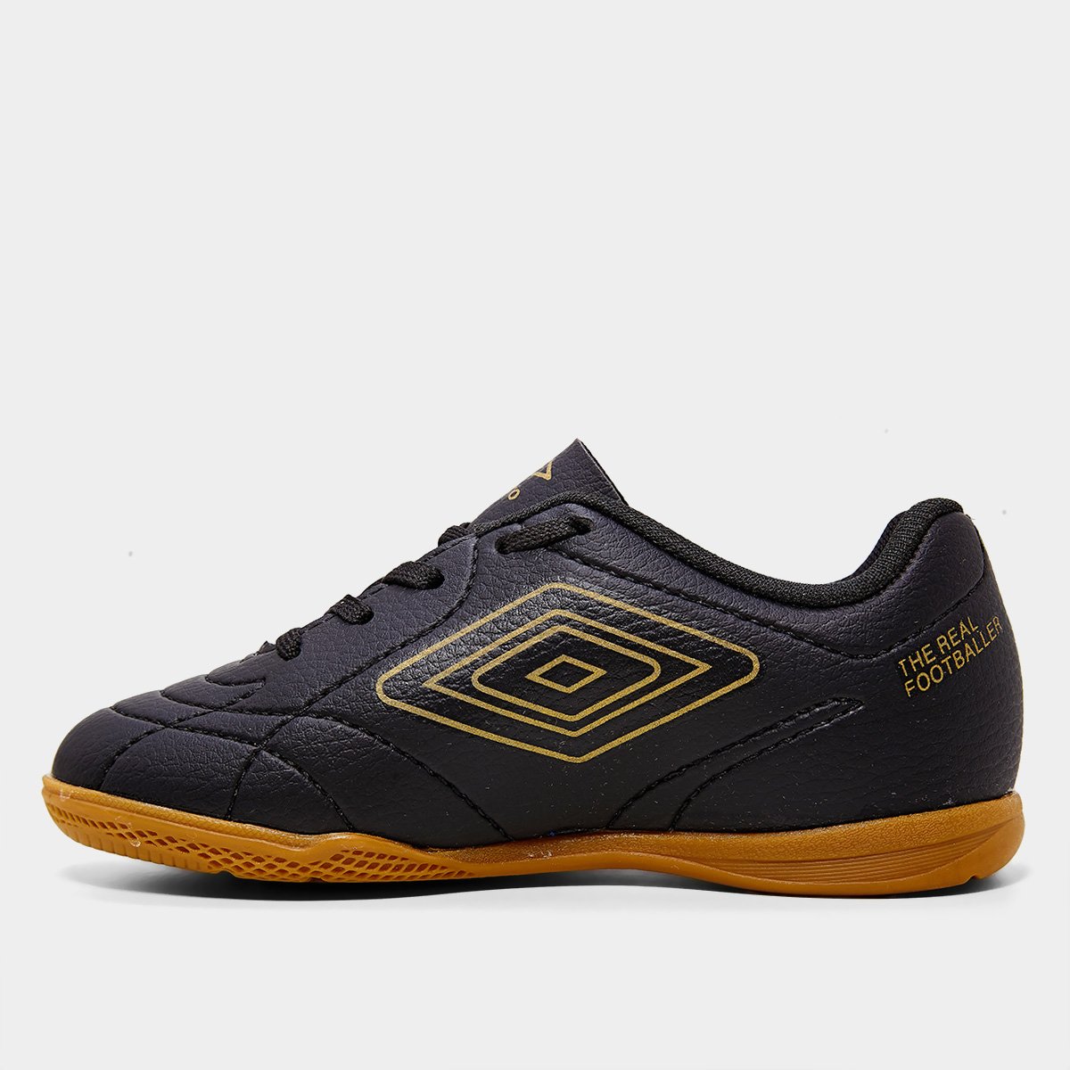 Miniatura Chuteira Infantil Futsal Umbro Class Footballer Preto+Dourado - 28