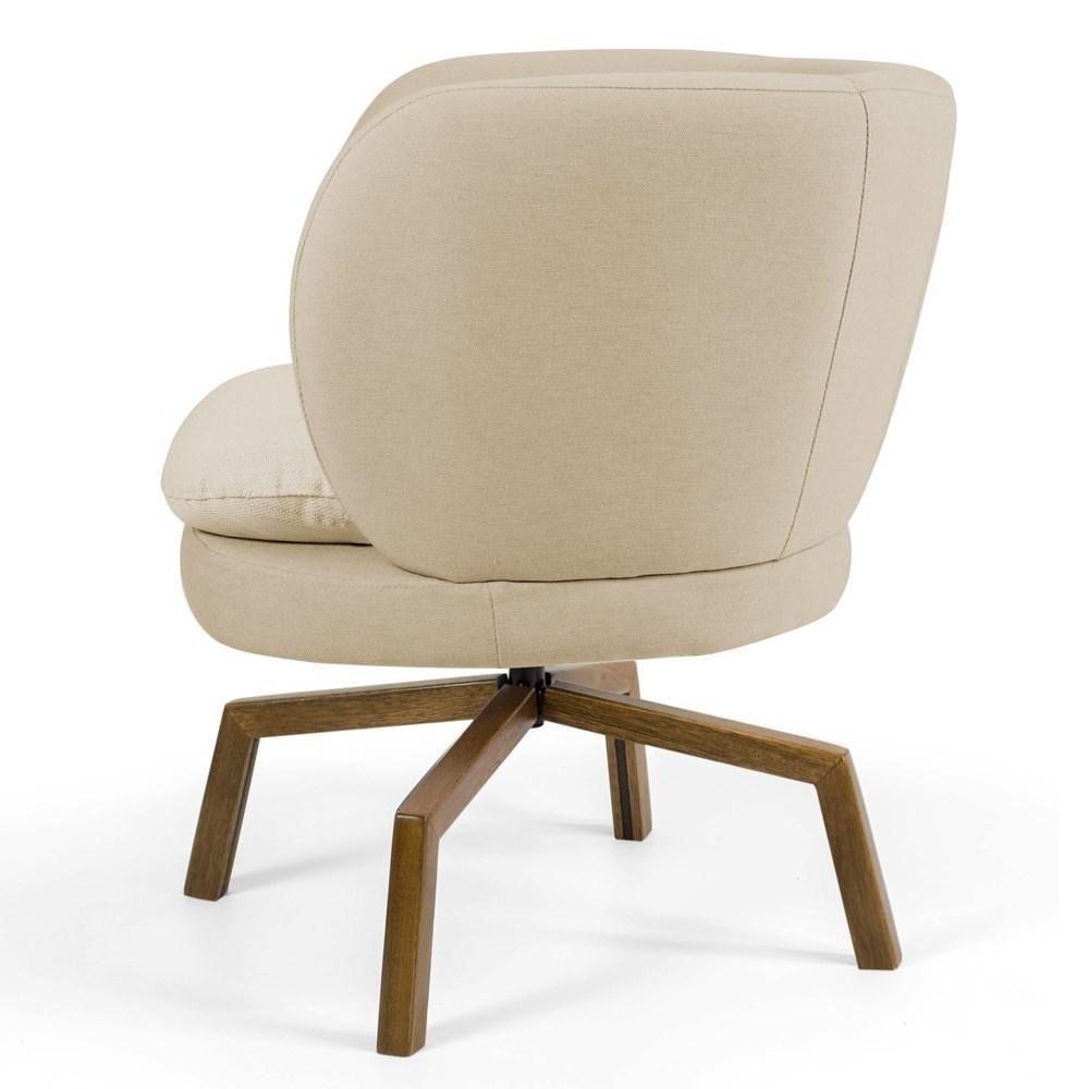 Miniatura Poltrona Decorativa Sala De Estar Melissa Base Ka Giratória Castanho C-129 Linho Bege Escuro - Domi