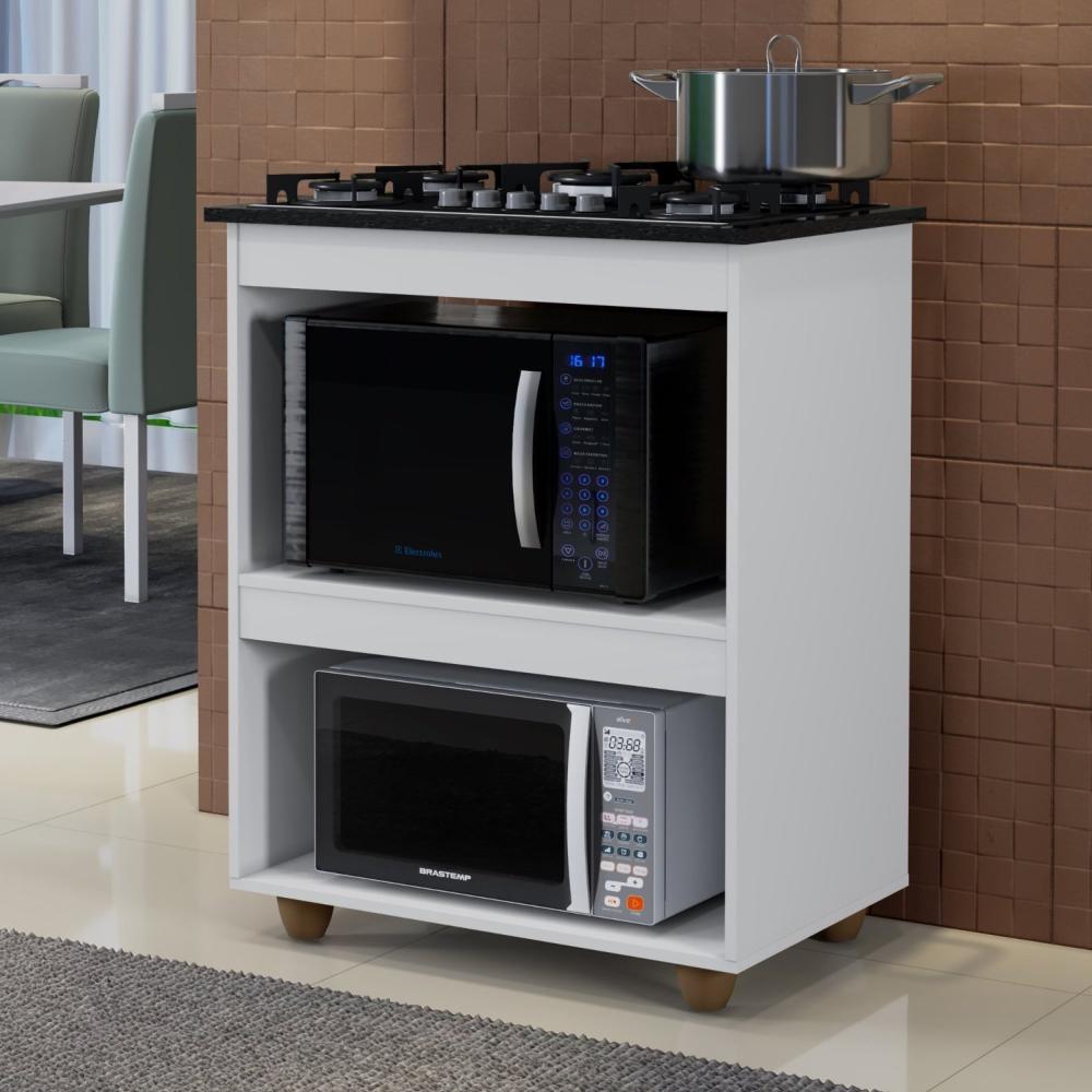 Miniatura Balcão para Cooktop 5 Bocas 2 Nichos para Forno Turim Kaiki Móveis Branco