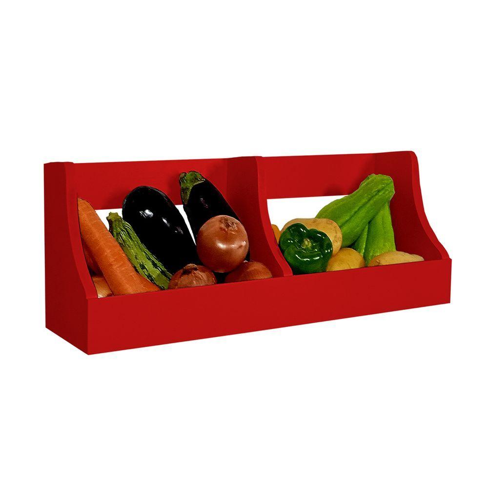 Miniatura Fruteira Suspensa De Parede Prateleira Porta Legumes Cozinha Em Madeira Vermelho Laca
