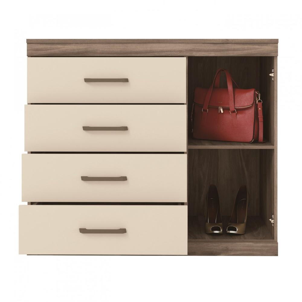 Miniatura Cômoda 4 Gavetas 1 Porta Plus 1.4 Santos Andirá Castanha/Off White
