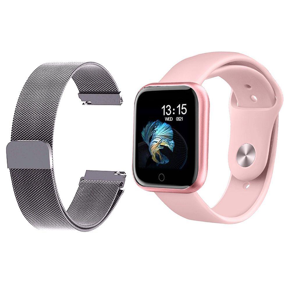 Miniatura Kit 1 Smartwatch P70 Rosa + 1 Pulseira Prata