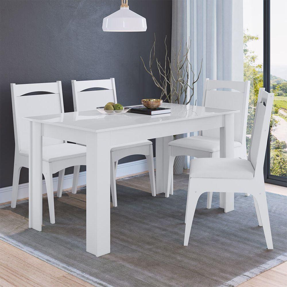 Miniatura Conjunto Mesa Fixa Com 4 Cadeiras Mdf Branco