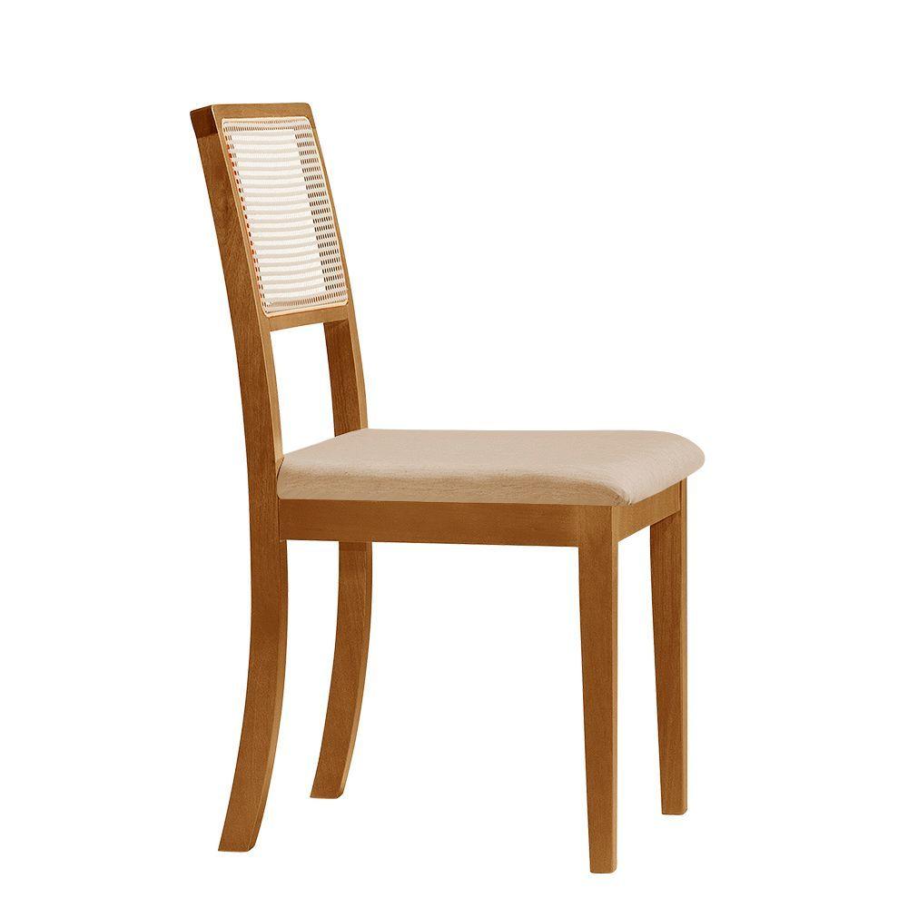 Miniatura Kit 4 Cadeiras De Jantar Palha Estofada Linho Bege Encosto Rubi Madeira Maciça Mel Bege