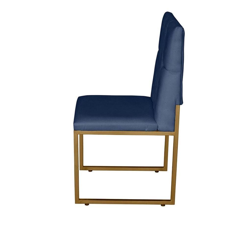 Miniatura Kit 4 Cadeira De Jantar Escritorio Industrial Malta Capitonê Ferro Dourado Corino Azul Marinho