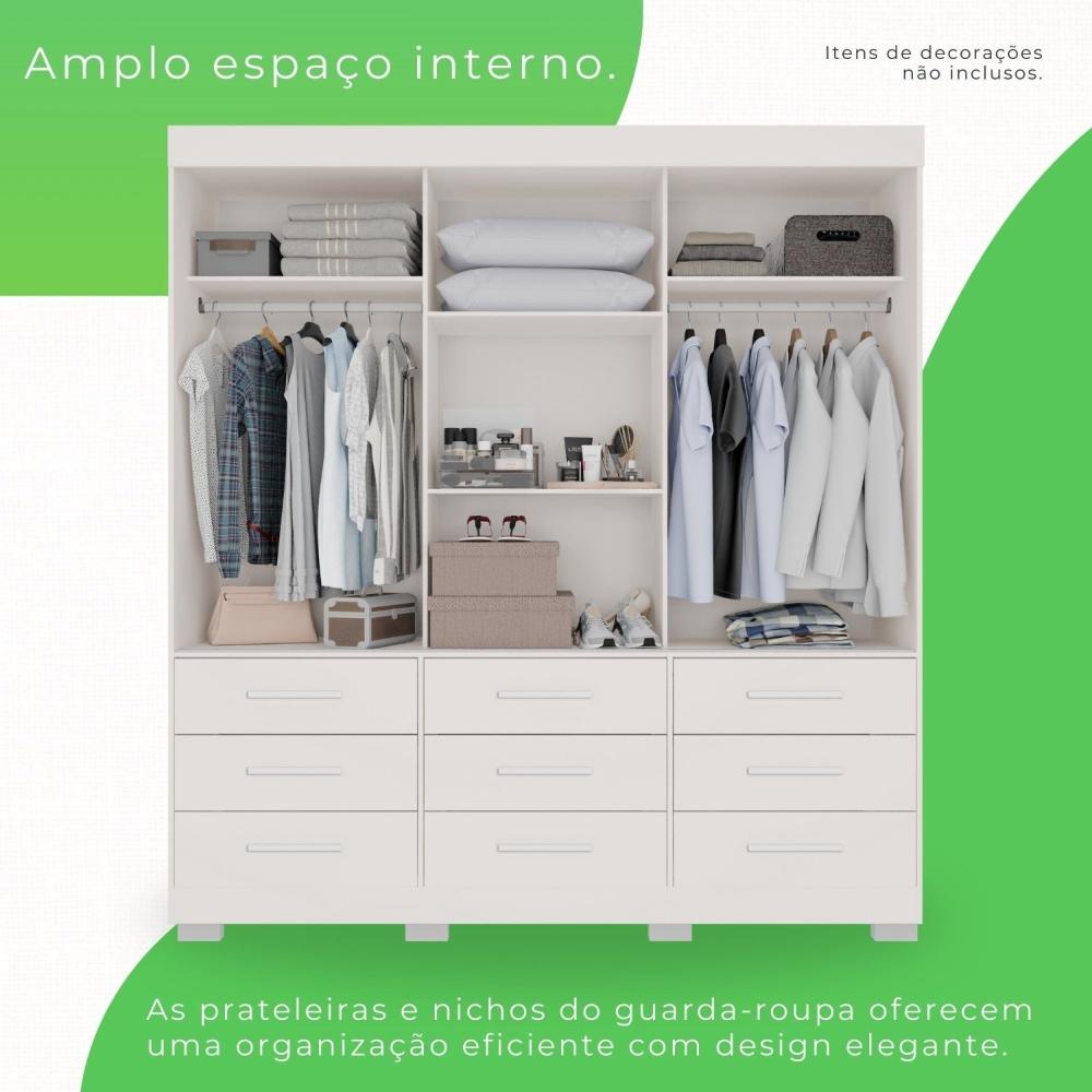 Miniatura Guarda-roupa com Pés e Espelho Casal 3 Portas 9 Gavetas Luana Branco