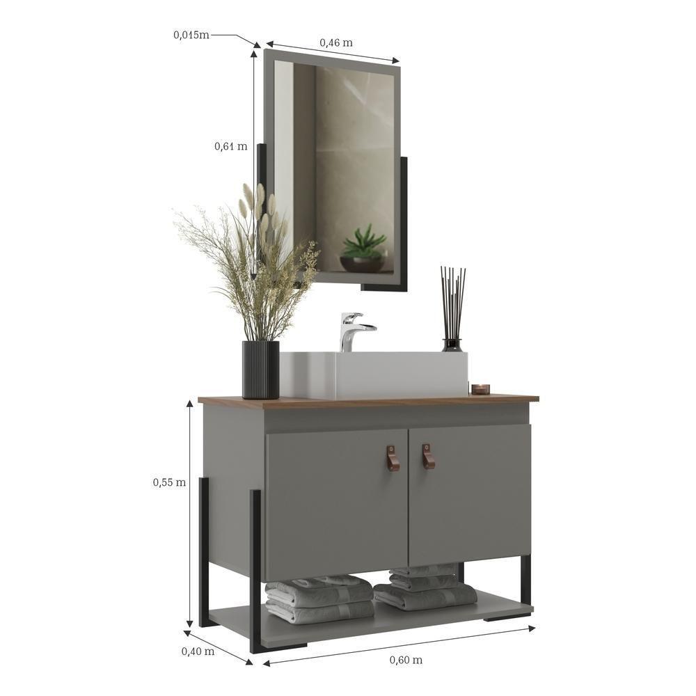 Miniatura Gabinete Banheiro 60cm 2 Portas Com Cuba E Espelheira Multimóveis Cr10106 Cimento/noce Cimento/noce