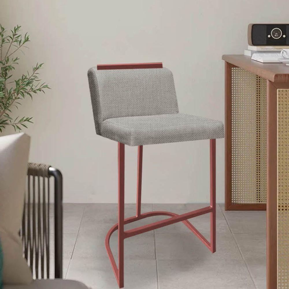 Miniatura Kit 07 Banquetas Com Encosto Nynna Luxo Confort Bistrô Cozinha Ferro Bronze Linho Cru - Amey Decor