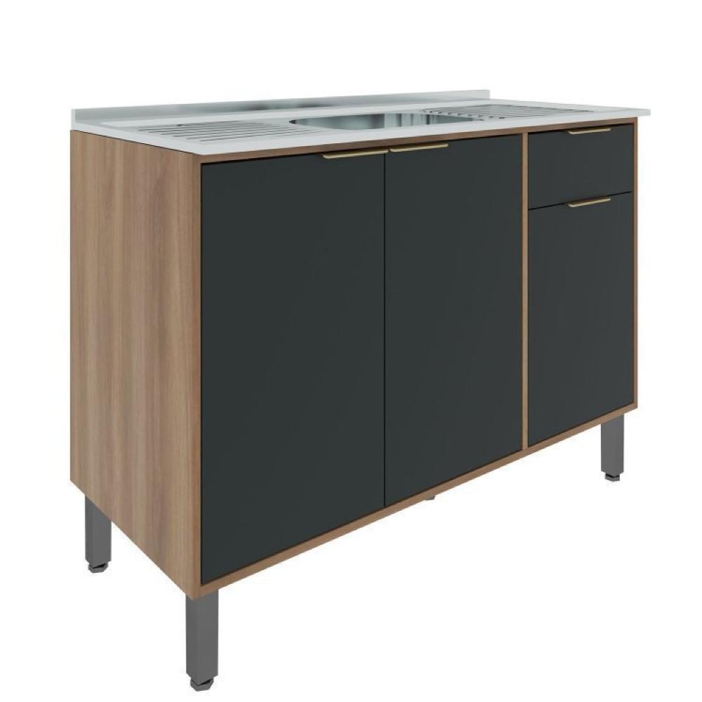 Miniatura Cozinha Modulada 4 Peças Thalita Moveis Sul Nogal Manchester/Preto