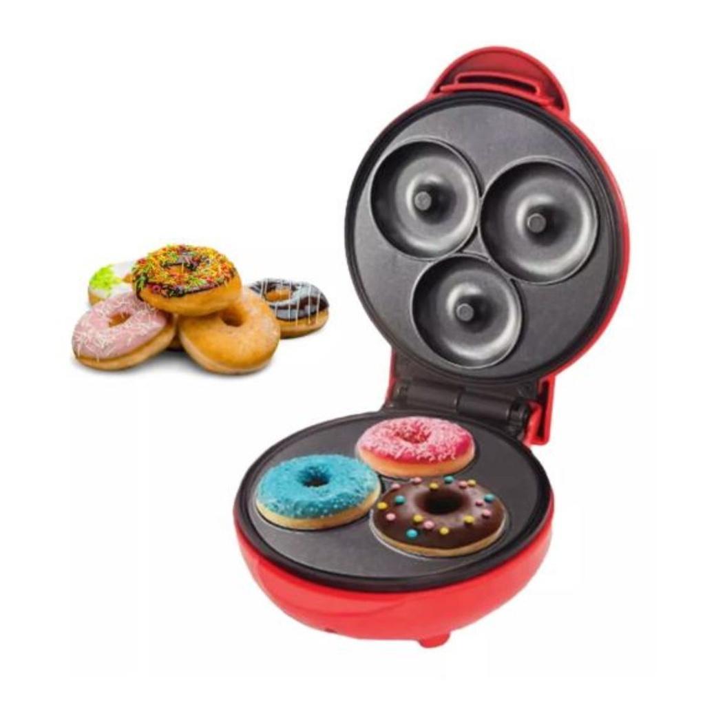 Super Máquina Donuts Mini Faz 3 Rosquinhas Waffler 110V Faz