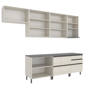 Miniatura Cozinha Bartira Cristal com 10 Portas, 3 Gavetas, 5 Prateleiras e Nicho para Micro-ondas - 240cm de largura - Freixo Freixo