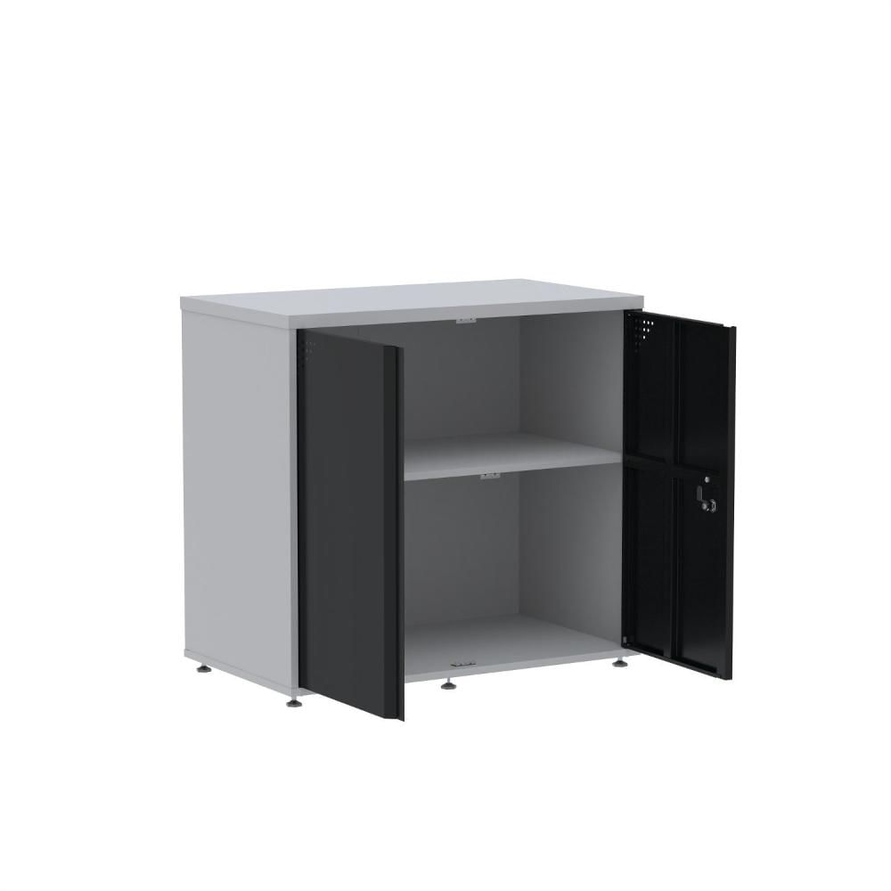 Miniatura Armário Para Escritório Baixo 2 Portas 74,5x79x45cm Aa745at Cinza/Preto