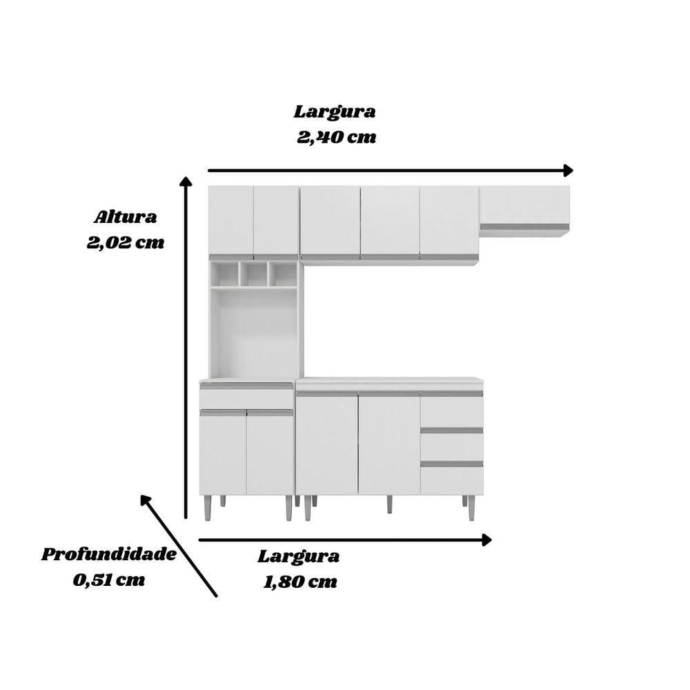Miniatura Cozinha Modulada Completa Andreia C-5 Peças 240cm Branco