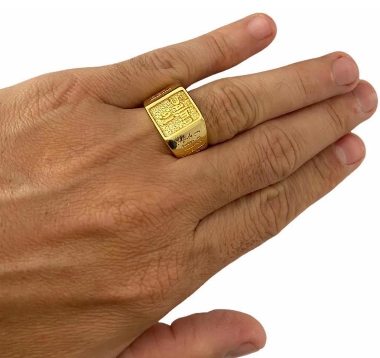 Miniatura Anel Salmo 91 Banhado A Ouro 18K Masculino Oração Bíblia