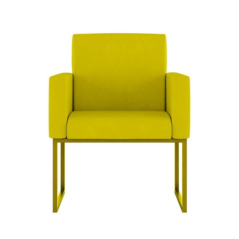 Miniatura Kit 02 Cadeiras Poltronas Sala Quarto Base De Ferro Dourada Amarelo