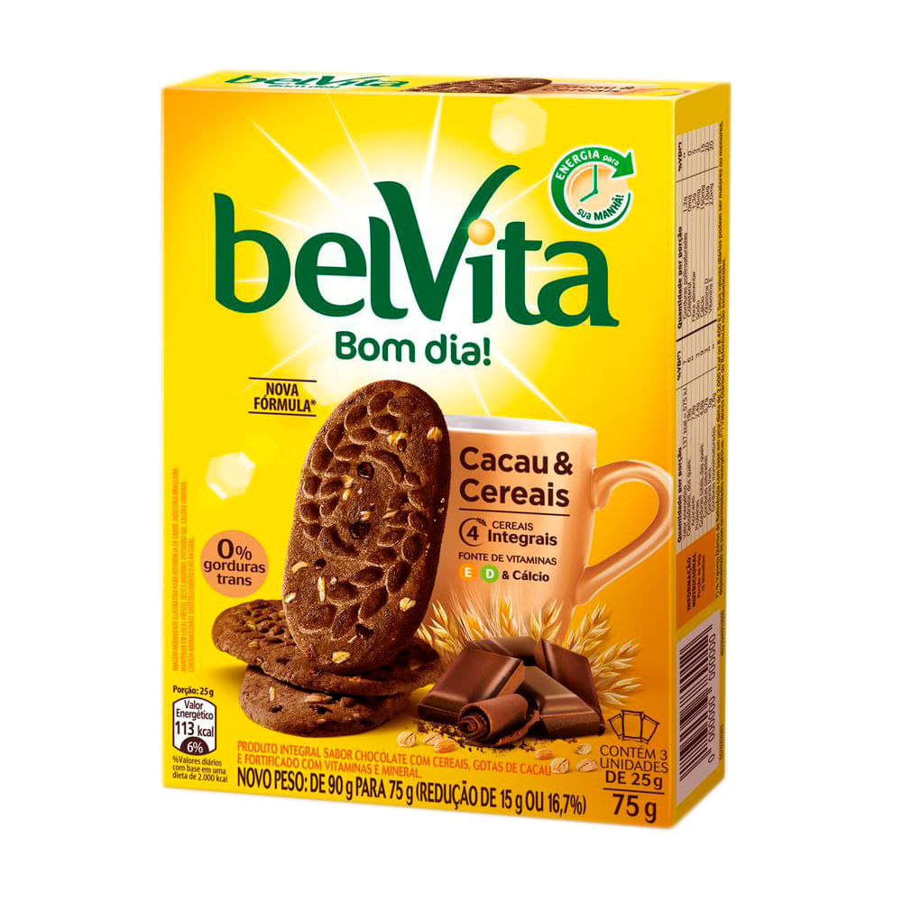 Miniatura Biscoito BelVita Bom Dia Sabor Cacau e Cereais com 3 Unidades de 25g cada