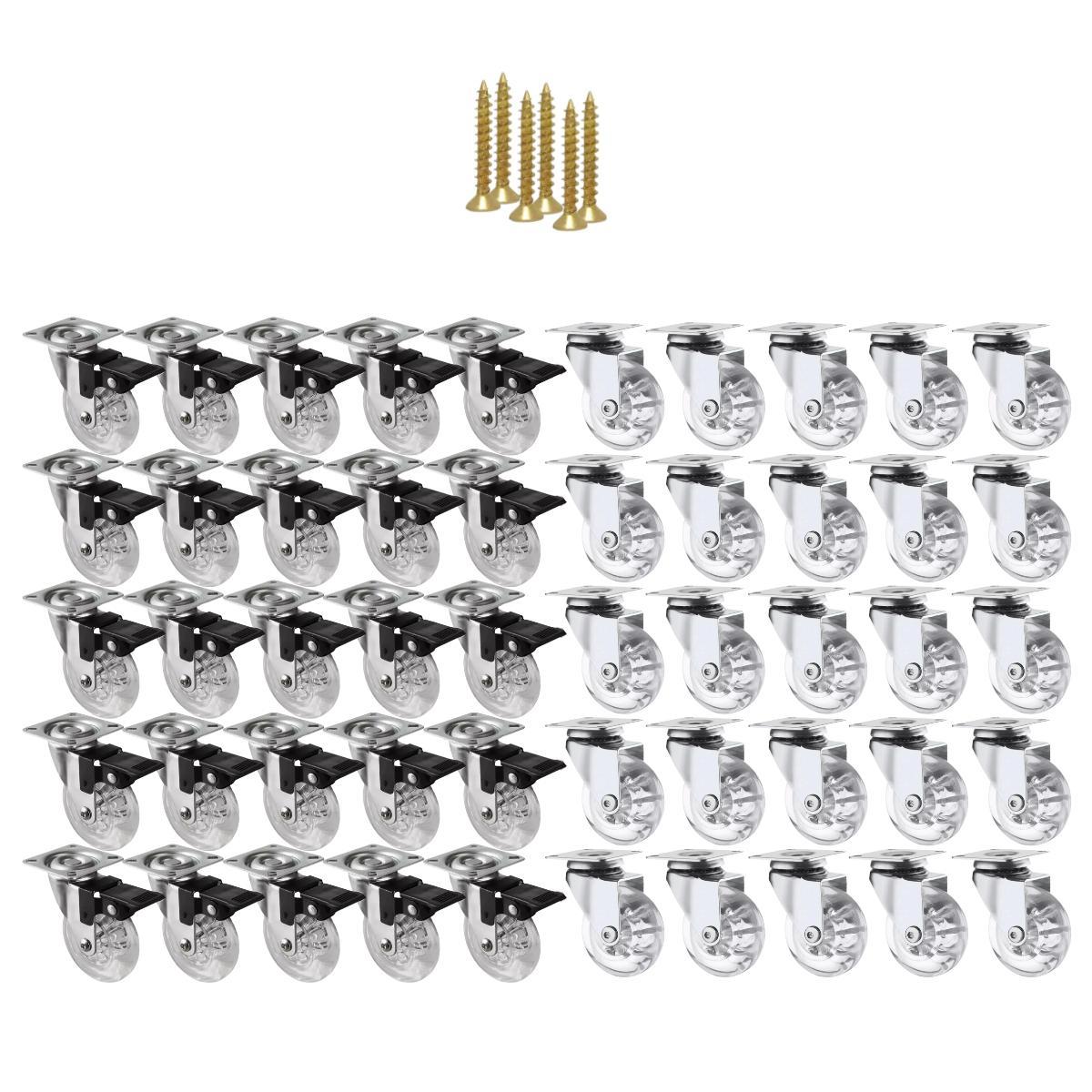 Miniatura Kit 50 Rodízio Giratório Gel Rodinha Silicone 35Mm Parafusos