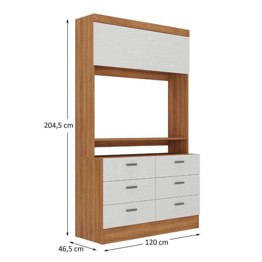 Miniatura Cômoda para Quarto para Tv até 42 Polegadas Viena 1 Porta 6 Gavetas Yescasa Nogal/Branco