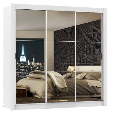 Miniatura Guarda Roupa Casal Madesa Mônaco 3 Portas de Correr de Espelho Branco Cor:Branco