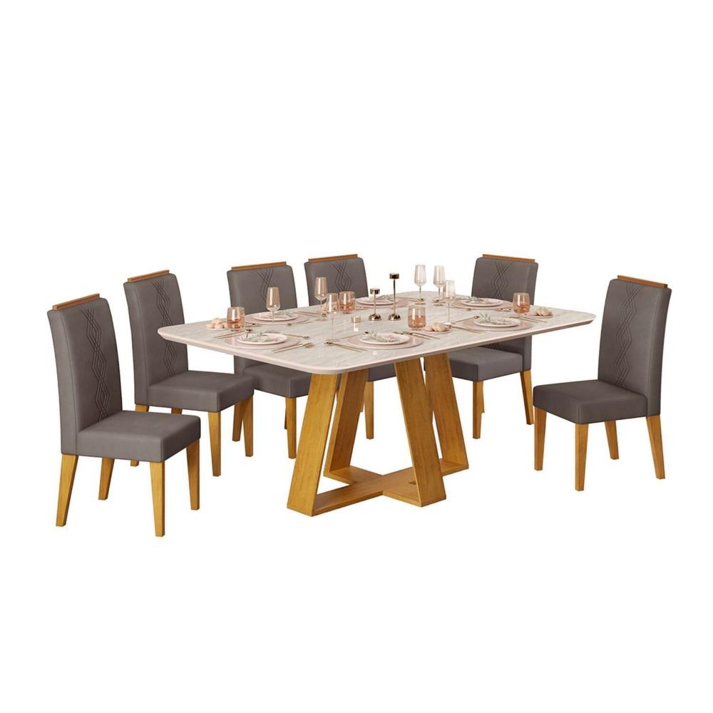 Miniatura Mesa Kiara 1,70 Quartzo com 6 Cadeiras Yasmin Cedro/ Quartzo/ Lunar