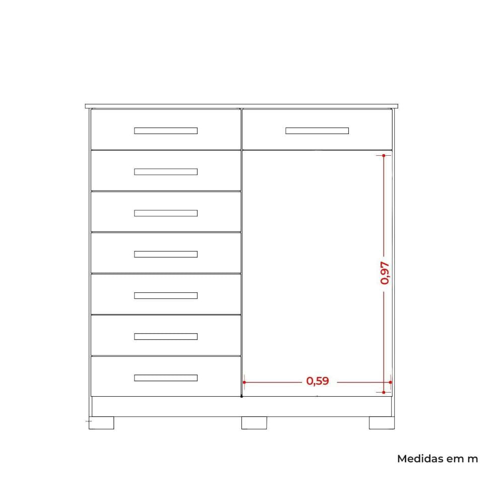 Miniatura Cômoda 8 Gavetas 2 Portas com Cabideiro Verona Nature/Titanium