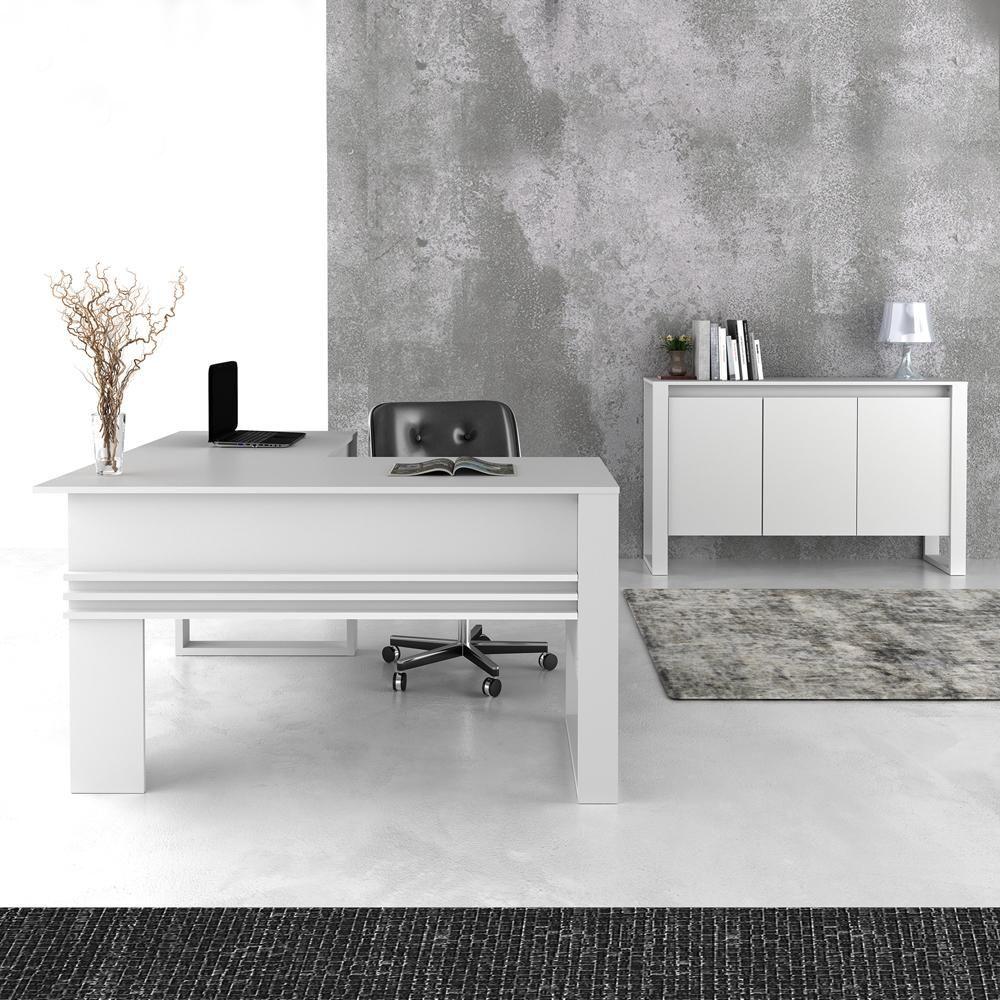 Miniatura Conjunto Mesa Para Computador E Balcão 2 Portas Branco
