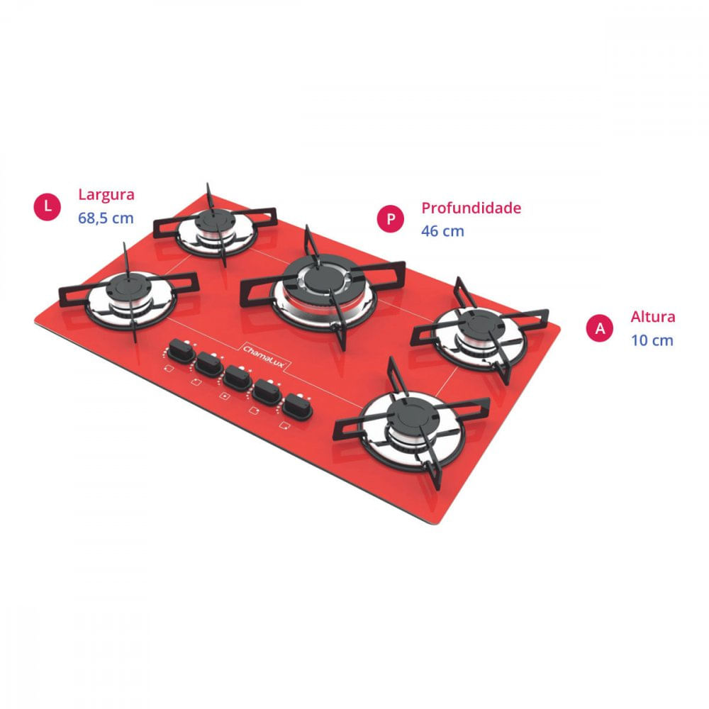 Miniatura Cooktop 5 Bocas Chamalux GLP 570 Vermelho
