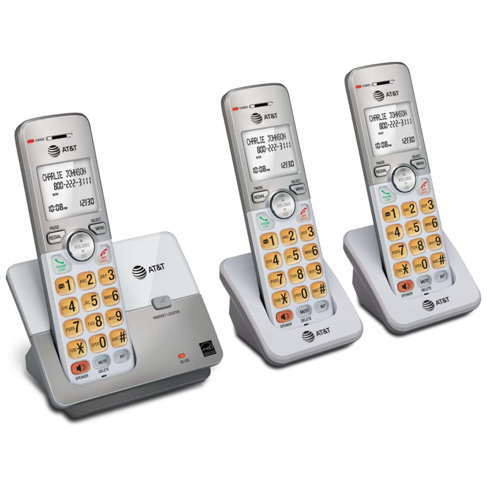 Telefone Residencial sem Fio AT&T EL51303 com 3 Aparelhos, Viva-voz FullDuplex, Identificador de Chamadas, Eco Mode - Prata