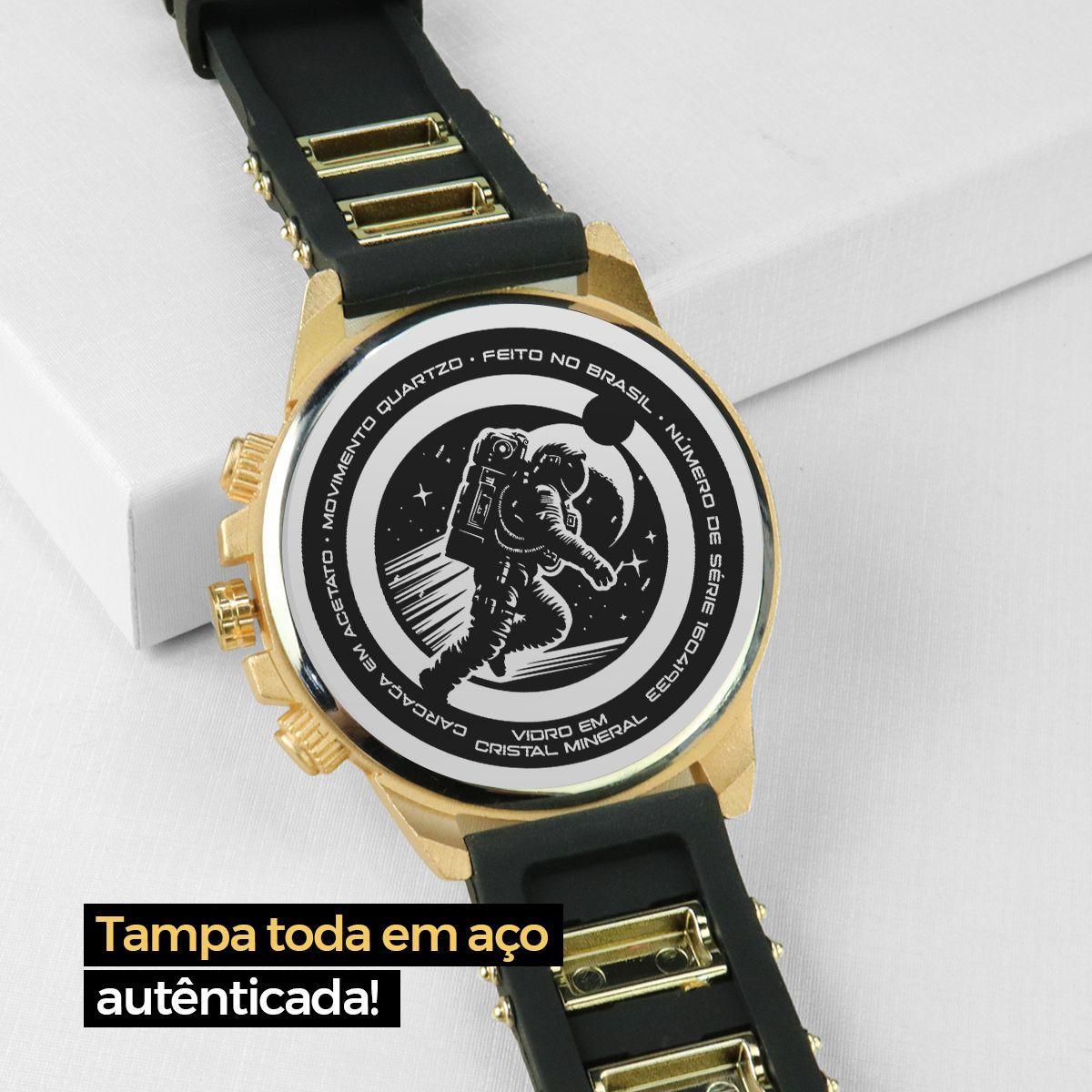 Miniatura Relogio Dourado Aço Inox + Caixa + Pulseira Masculino