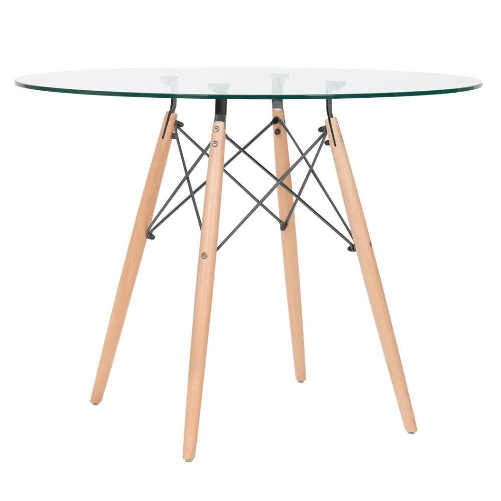 Mesa Redonda Tampo De Vidro 100 Cm + 4 Cadeiras Cinza Claro