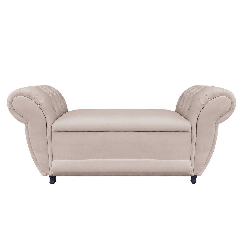 Miniatura Recamier com Baú Grécia Namoradeira Calçadeira Suede Bege