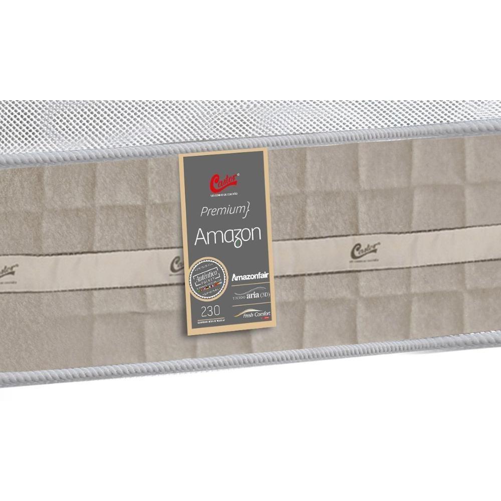 Miniatura Cama Box Queen: Colchão Molas Castor Pocket Premium Amazon + Base Crc Suede Bege(158X198)