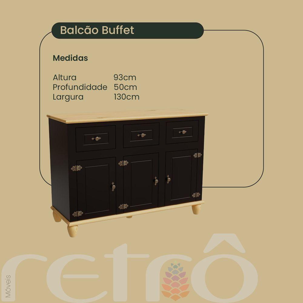 Miniatura Balcão Buffet Retrô 3 Portas 3 Gavetas Preto/ Marfim