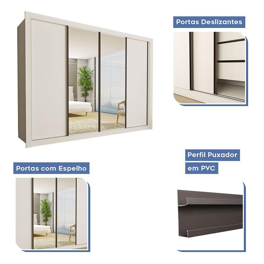 Guarda Roupa Casal Firenze Com 6 Espelhos 4 Portas Minastex Branco