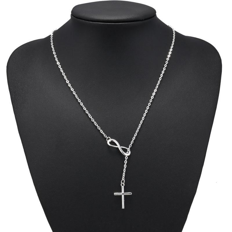 Miniatura Colar Feminino Símbolo Do Infinito Prateado Cruz