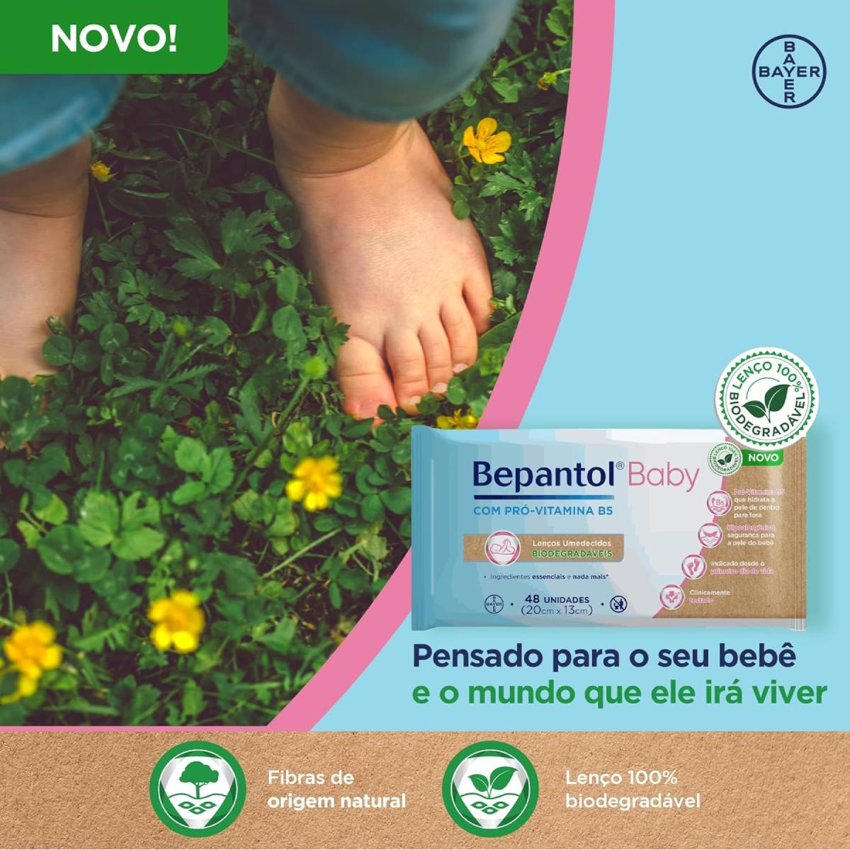 Miniatura Kit com 4 Lenços Umedecidos Biodegradável 48un Cada Bepantol
