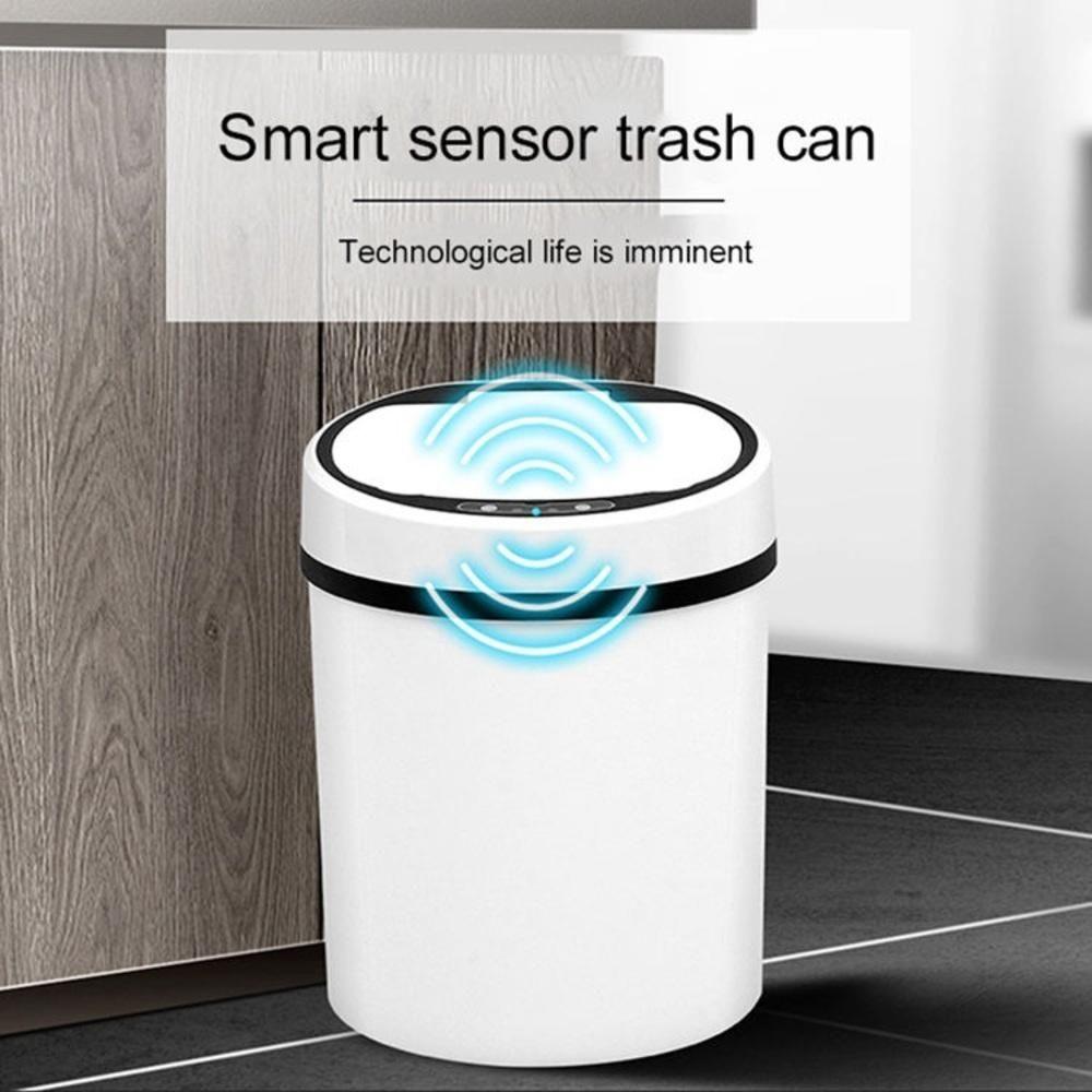 Miniatura Lixeira Automática Branca 12l – Sensor Inteligente, Design Luxo Em Inox Para Cozinha E Banheiro
