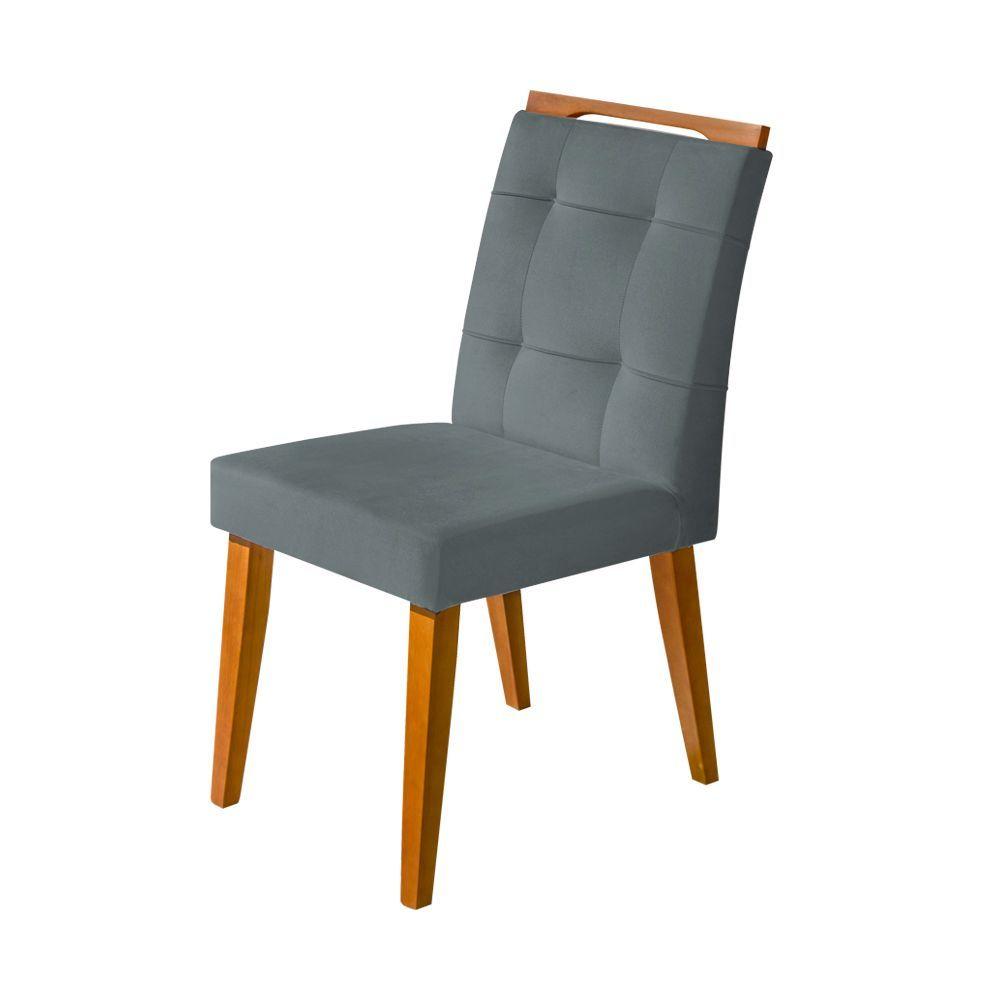 Miniatura Kit 2 Cadeiras Jantar Agatá Estofadas Veludo Cinza Com Alça Madeira Maciça Mel