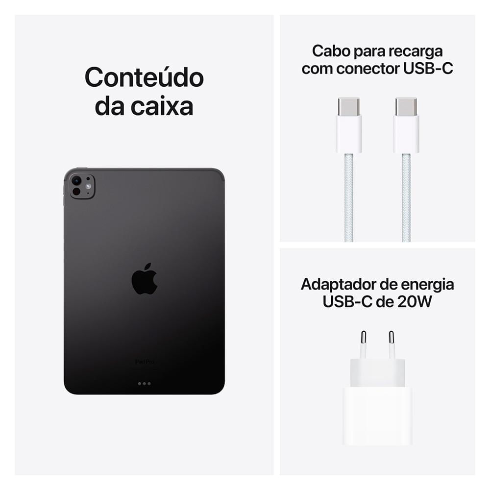 iPad Pro Apple (5ª Geração) Processador M4  (11", Wi-Fi + Celular, 1TB com Vidro Convencional) - Preto-Espacial Bivolt