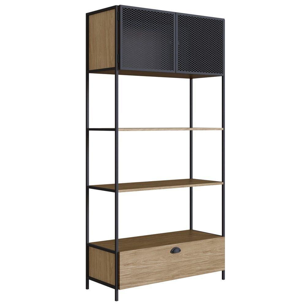 Miniatura Estante Livreiro 2 Portas 1 Gaveta Estilo Industrial York Hanover/preto