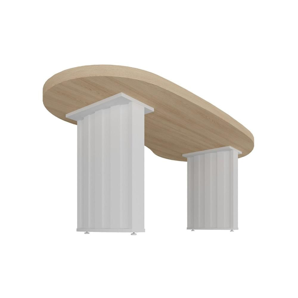 Mesa Para Escritório 200cm Curvas Orgânicas Tampo Tamburato Diretor Artany Carvalho/Branco